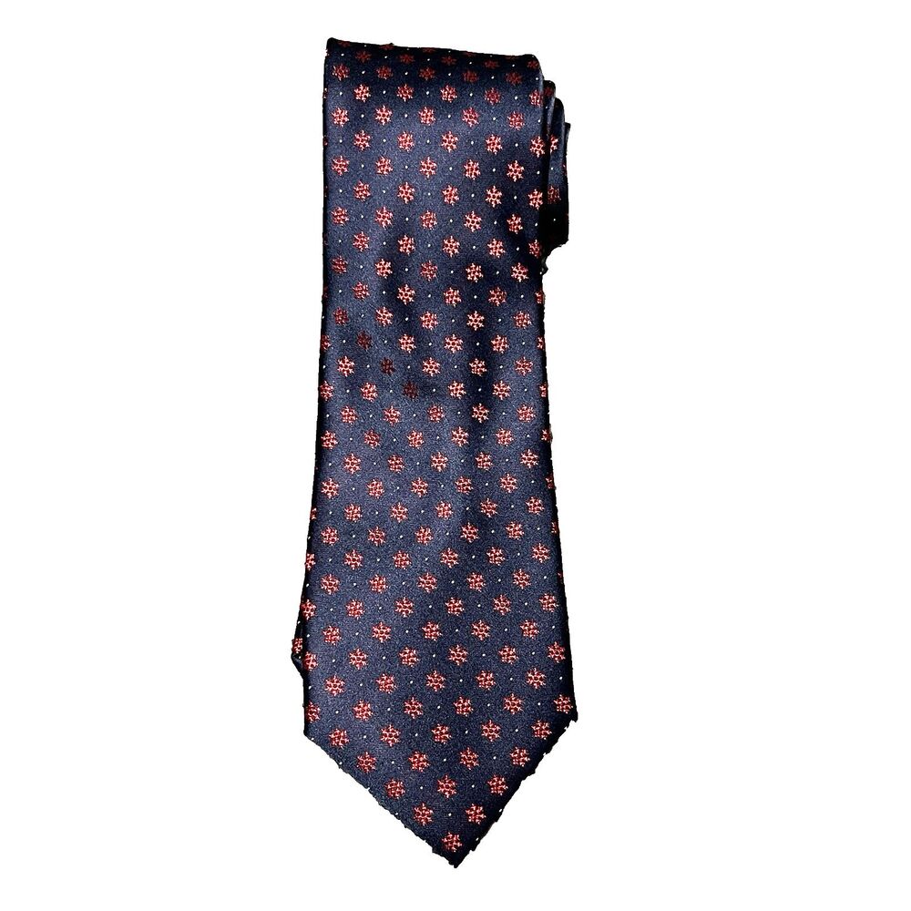 NWT TASSO ELBA Men's Silk Classic Necktie Designer Snowflakes Navy Blue/Red